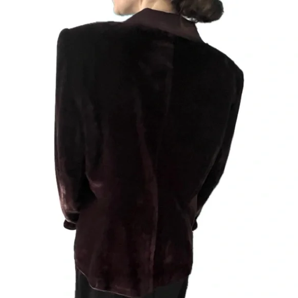 Vintage 90s Espresso Brown Velvet Blazer w/ Satin Shawl Collar & Bow Closure” - Picture 2 of 16